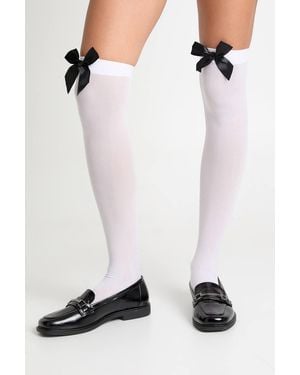 Boohoo Halloween Bow Detail Knee High Socks - White