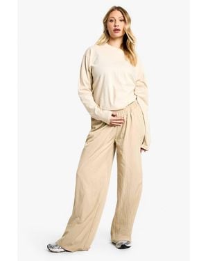 Boohoo Maternity Nylon Elastic Wide Leg Trouser - Natural