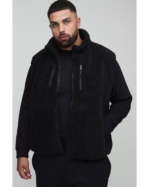 BoohooMAN Plus Oversized Borg Zip Through Technical Gilet - Blue