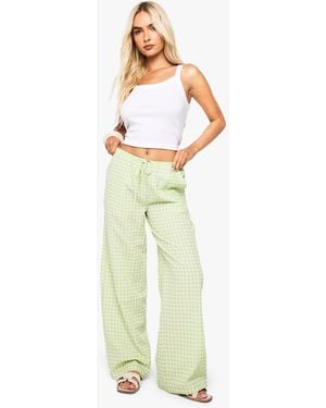 Boohoo Gingham Straight Leg Pants - White