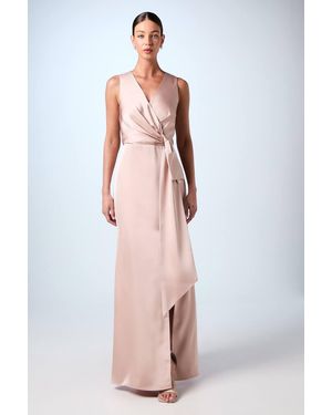 Coast V Neck Bow Maxi Bridesmaid Dress - Brown