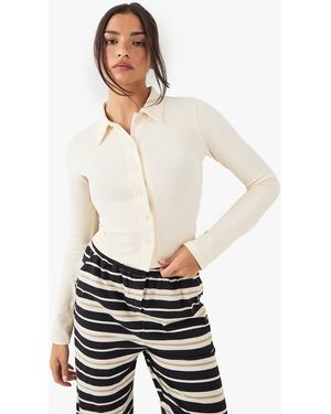 DSGN Studio Button Through Collared Fitted Top - White