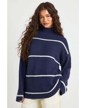Boohoo High Neck Seam Detail Knit Sweater - Blue