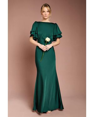 Coast Honoured Satin Back Crepe High Neck Short Sleeve Maxi Bridesmaid Dress - Green