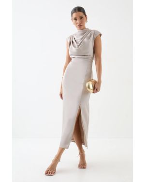 MissPap Drape Neck Detail Midi Dress - Natural