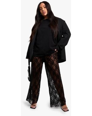 Boohoo Plus Lace Wide Leg Pants - Black