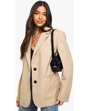 Boohoo Oversized Hem Split Single Breasted Blazer - Natural