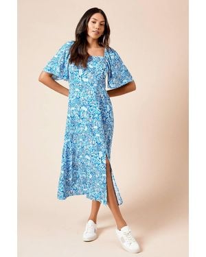 Dorothy Perkins Square Neck Angel Sleeve Midi Dress - Blue