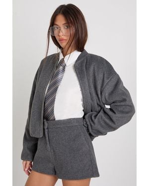 Boohoo Wool Look Mini Shorts - Grey