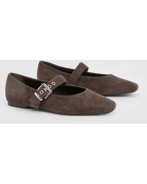 Boohoo Buckle Detail Mary Jane Ballet Flats - Grey