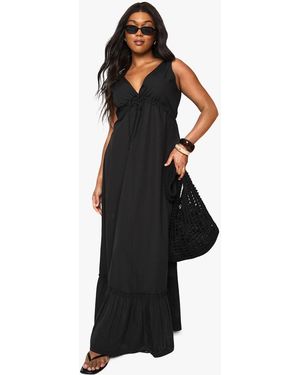 poplin ruched midi dress boohoo boohoo Women's Cotton Poplin One Shoulder Ruched Midaxi Dress in Chocolate | Size: 6