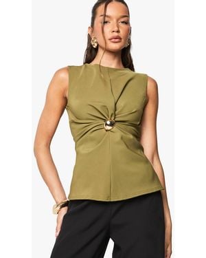Boohoo Button Woven Twist Detail Top - Green