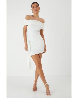 MissPap Bardot Foldover Drape Mini Dress - White