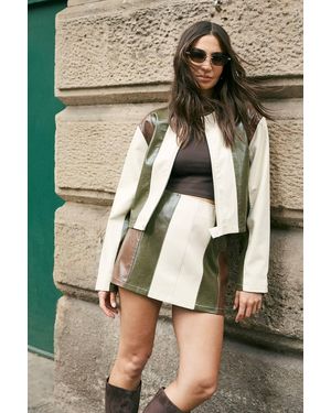 Nasty Gal Paneled Color Block Faux Leather Biker Jacket - Natural