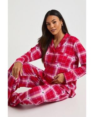 Boohoo Maternity Check And Heart Trouser Pj Set - Red