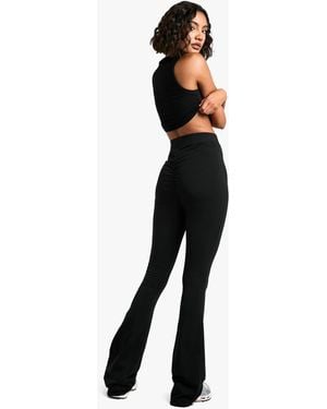 Boohoo Tall Cotton Jersey Ruched Booty Boosting Flares - Black