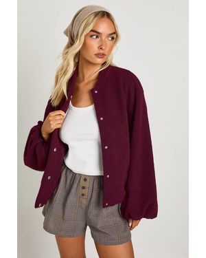 Boohoo Balloon Sleeve Wool Look Bomber Jacket - Purple