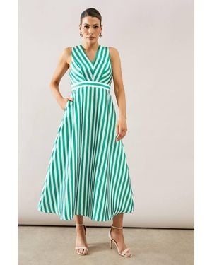 Wallis Stripe Structured Midaxi Dress - Green