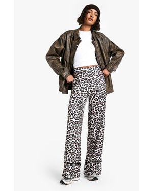Boohoo Tall Leopard Print Wide Leg Pull On Trouser - White