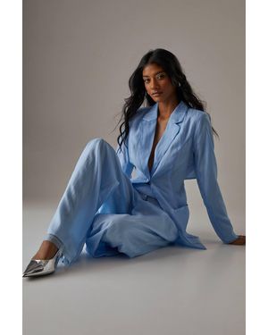 Warehouse Deconstructed Organza Open Back Blazer - Blue