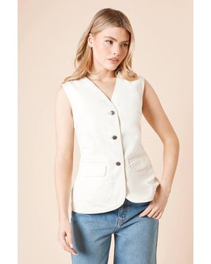 Dorothy Perkins V Neck Button Detail Denim Waistcoat - White