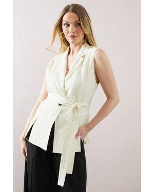 Wallis Sleeveless Belted Waistcoat - White