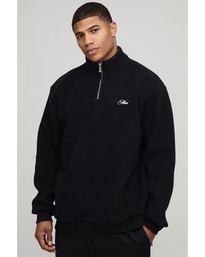 Boohoo Oversized Borg Man Script Embroidered Quarter Zip Sweatshirt - Azul