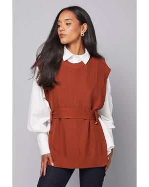 Wallis Belted Knitted Tank - Red