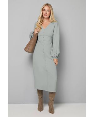 Wallis Petite Crepe Button Front Midaxi Dress - Gray
