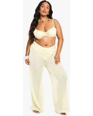 Boohoo Plus Tie Waist Elasticated Waist Beach Trouser - Yellow