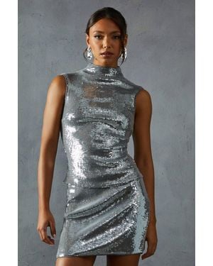 MissPap Sequin High Neck Top - Gray