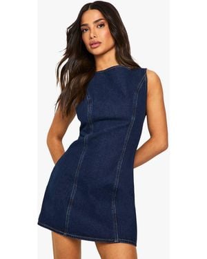 Boohoo Petite Denim Fitted Shift Dress - Blue