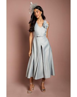Coast Structured Satin 3D Corsage Midi Dress - Brown