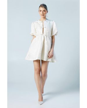 Oasis Puff Sleeve Jacquard Bow Front Mini Bridal Dress - White