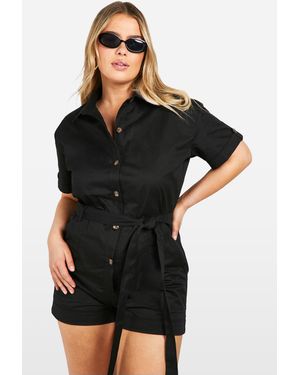 Boohoo Plus Utility Cargo Playsuit - Black