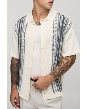 BoohooMAN Oversized Boxy Fit Striped Knitted Shirt - Gray
