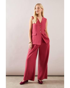 Wallis Petite Belt Loop Detail Wide Leg Trouser - Red