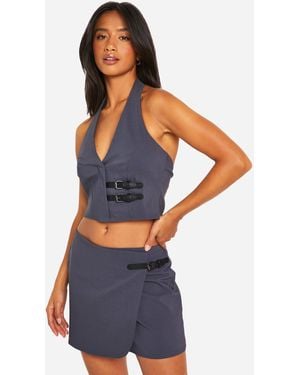 Boohoo Petite Belted Mini Skirt - Blue