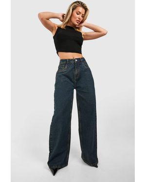 Boohoo Vintage Tint Indigo High Rise Straight Leg Jeans - Blue