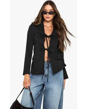 Boohoo Tie Front Detail Fitted Blazer - Black