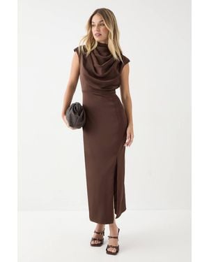 MissPap Drape Neck Detail Midi Dress - Brown