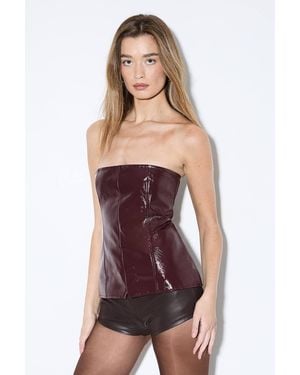 MissPap Tailored Faux Leather Bandeau Top - Purple