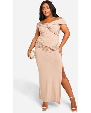 Boohoo Plus Double Slinky Twist Front Off Shoulder Top - Multicolor
