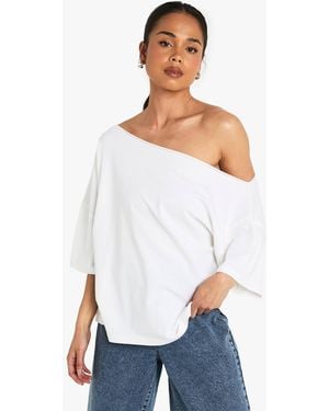 Boohoo Off The Shoulder Oversized T-Shirt - White