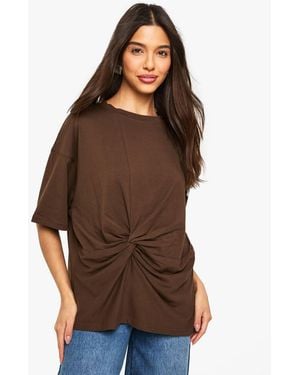 Boohoo Gathered Front Twist T-Shirt - Brown