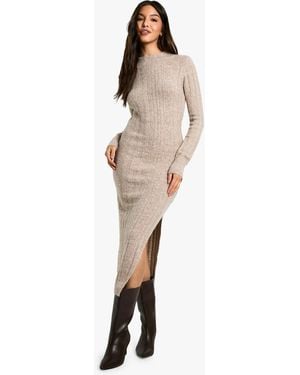 Boohoo Vestido Midaxi De Punto Jaspeado - Neutro