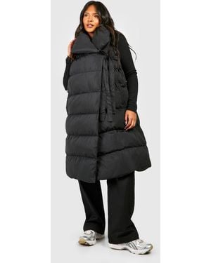 Boohoo Plus Tie Detail Wrap Duvet Gilet - Black