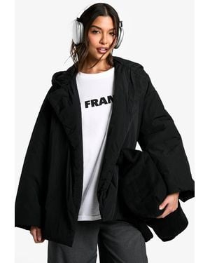 Boohoo Hooded Belted Puffer Jacket - Black