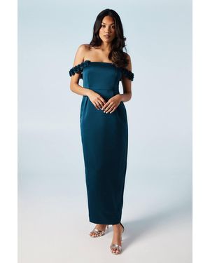 Coast Floral Bardot Satin Bridesmaid Dress - Blue