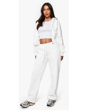 Boohoo Cinched Waist Hoodie Straight Leg Tracksuit - White
